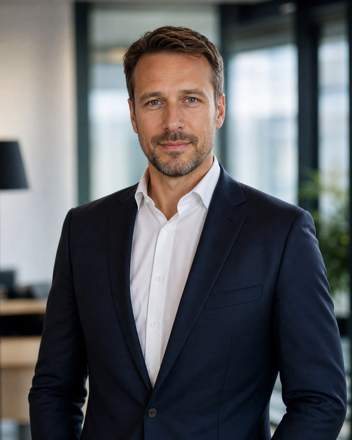 Consultant headshot with polished advisory look