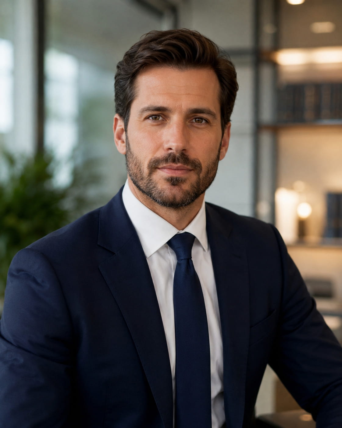 Credible lawyer headshot with restrained legal tone